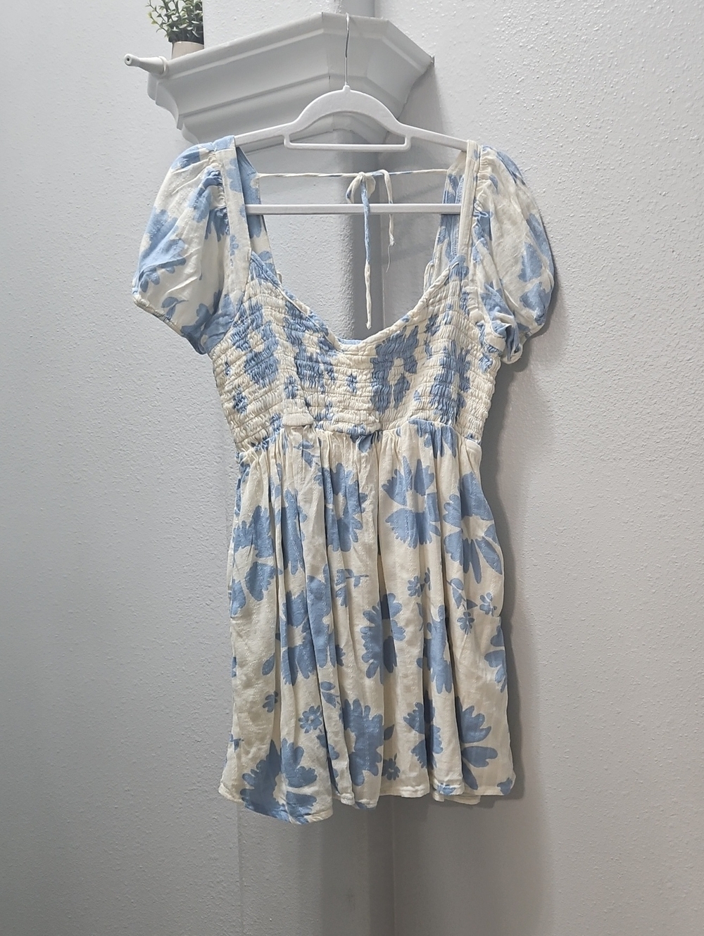 Ameeican Eagle Cream Mini Dress with Light Blue Floral Print